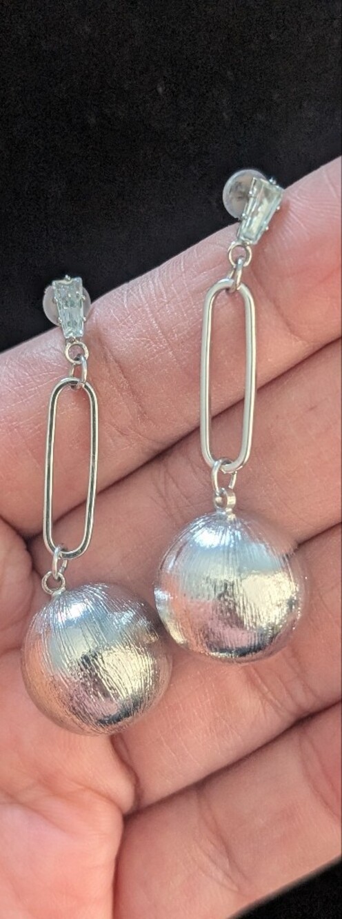 Silver Drop Sphere Dangle Earrings - Women Jewelry